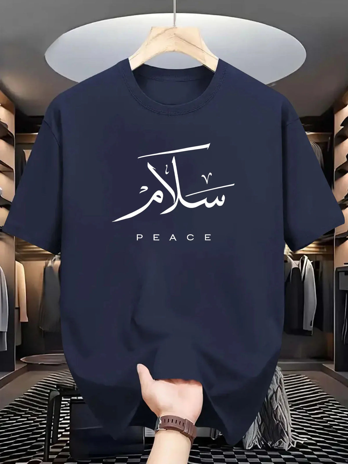 Arabic Calligraphy Peace Slogan Tee 100% Cotton Men's T-shirt Summer Minimalist Cultural Inspired Casual Urban Statement Top