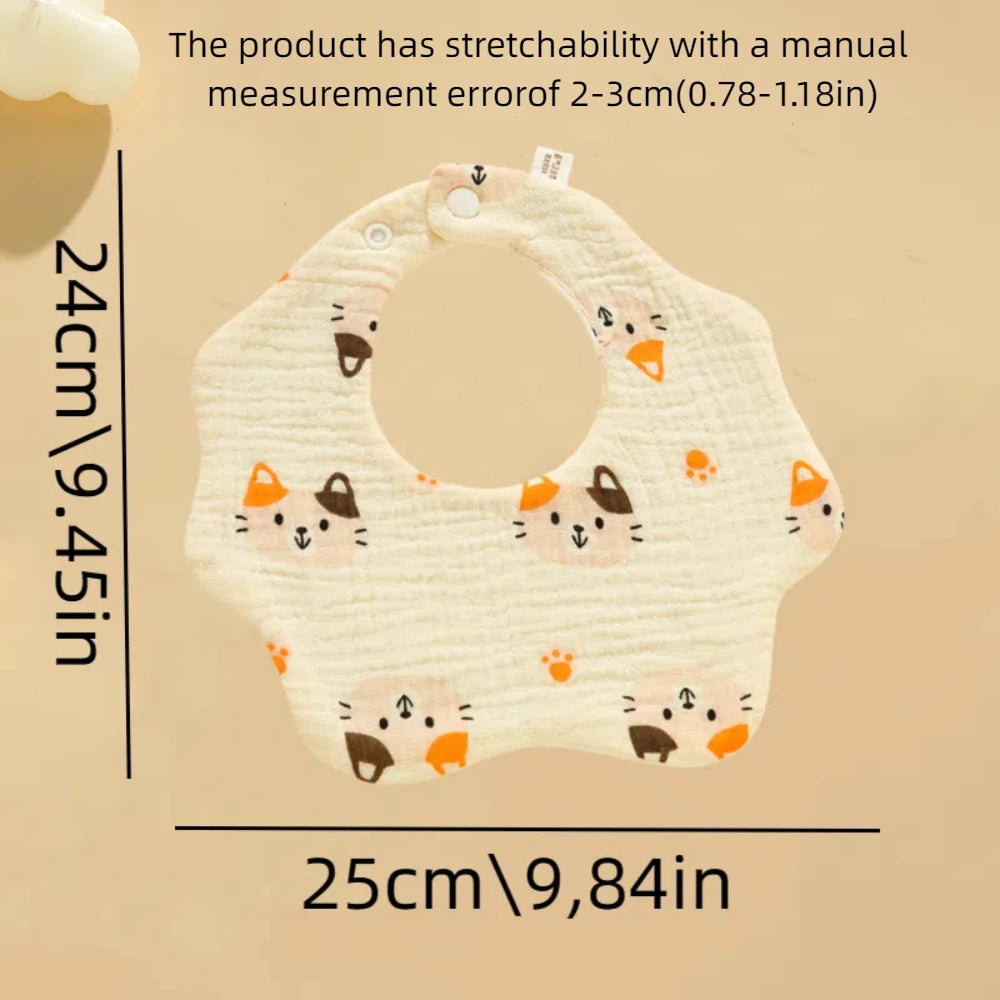 TDHD 6-Layer Crinkle Muslin Flower Baby Bib, 360° Rotating Super Absorbent Bib For Teething Drooling Babies