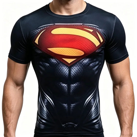 Men's Compression Sports T-shirt Elastic Breathable Quick-dry Anime Print Gym Fitness Casual Top
