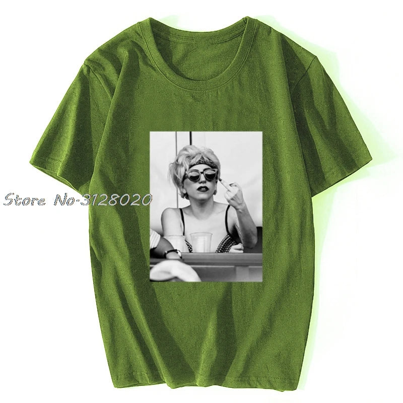 Lady Gaga Finger Bird Flip Middle Off Pokerface Paparazzi Retro Vintage T Shirt Men Cotton TShirt Tees Tops Streetwear Harajuku