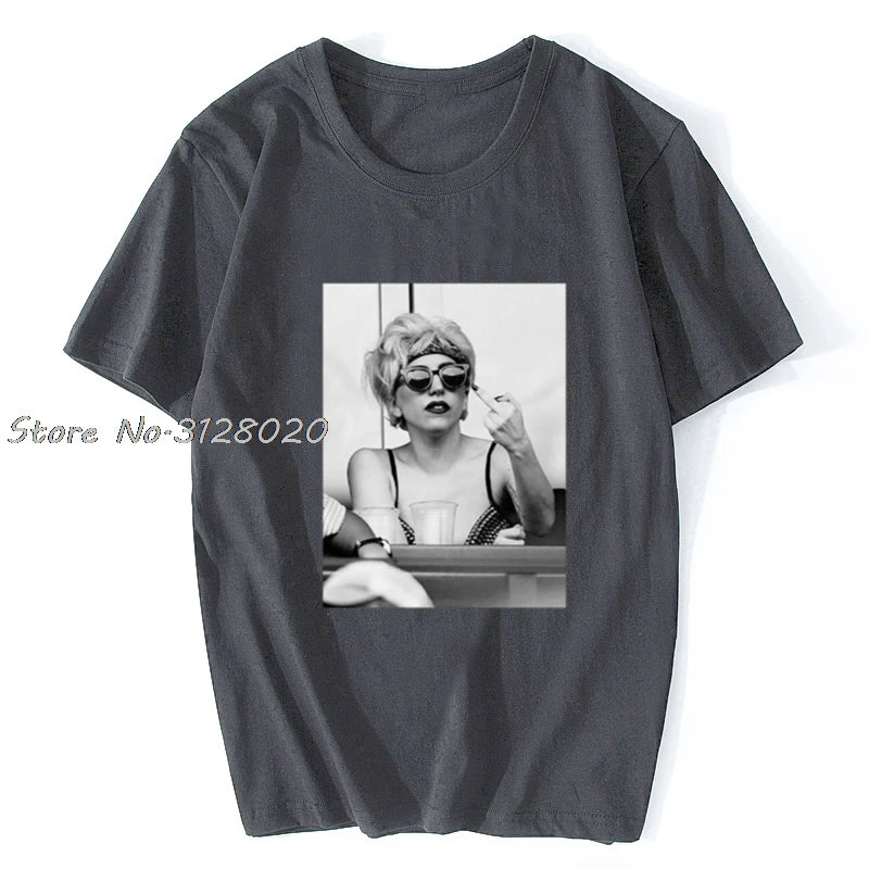 Lady Gaga Finger Bird Flip Middle Off Pokerface Paparazzi Retro Vintage T Shirt Men Cotton TShirt Tees Tops Streetwear Harajuku