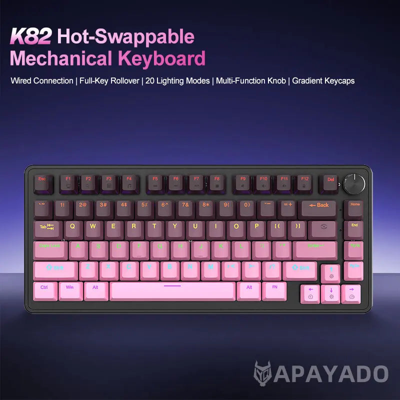 K82 USB Gaming Keyboard APAYADO Red/Blue Switch Option N-Key Rollover Ergonomic Compact 82 Keys for PC