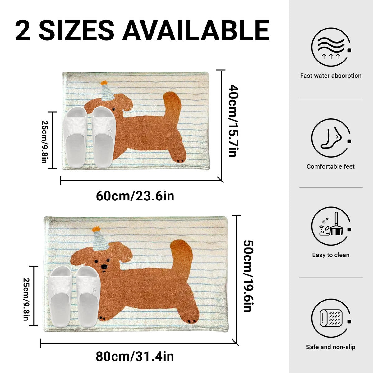 Striped puppy printed short fleece bathroom mat, cute style door mat, indoor small carpet