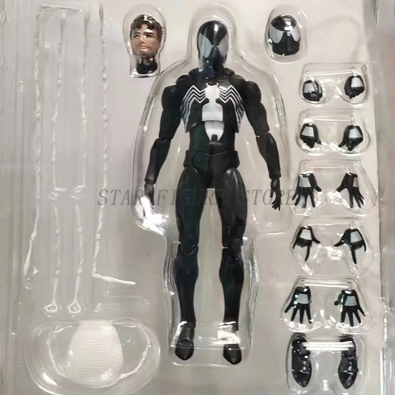 Mafex Black Spider-Man Action Figure PVC Movable Collection 16cm Marvel Toys Maf 147 Venom Spiderman Peter Parker Figurine Model