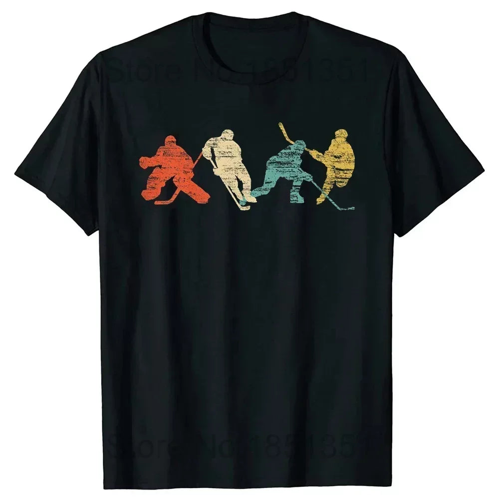 Funny Ice Hockey Player Retro Goalkeeper O-Neck Cotton T Shirt Men Casual Short Sleeve Tees Tops Harajuku Streetwear T-shirt