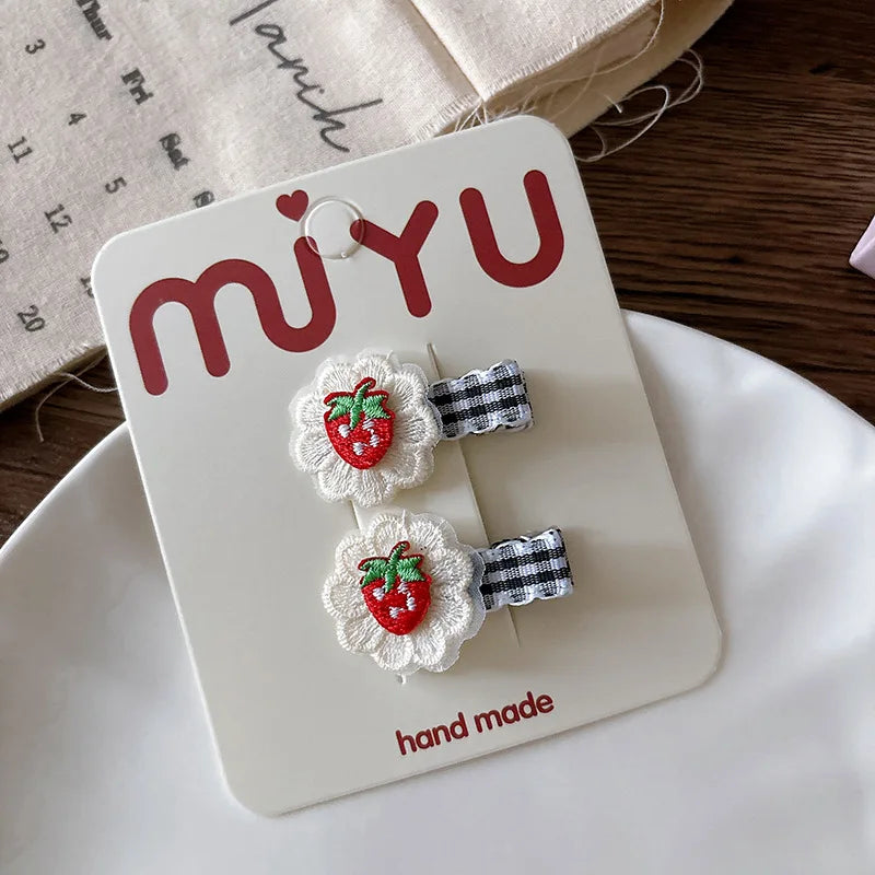 Plaid Red Lace Children Duckbill Clip Girls Embroidered Sweet Heart Hair Clip Children Cute Bangs Clips Headdress Kids Headwear