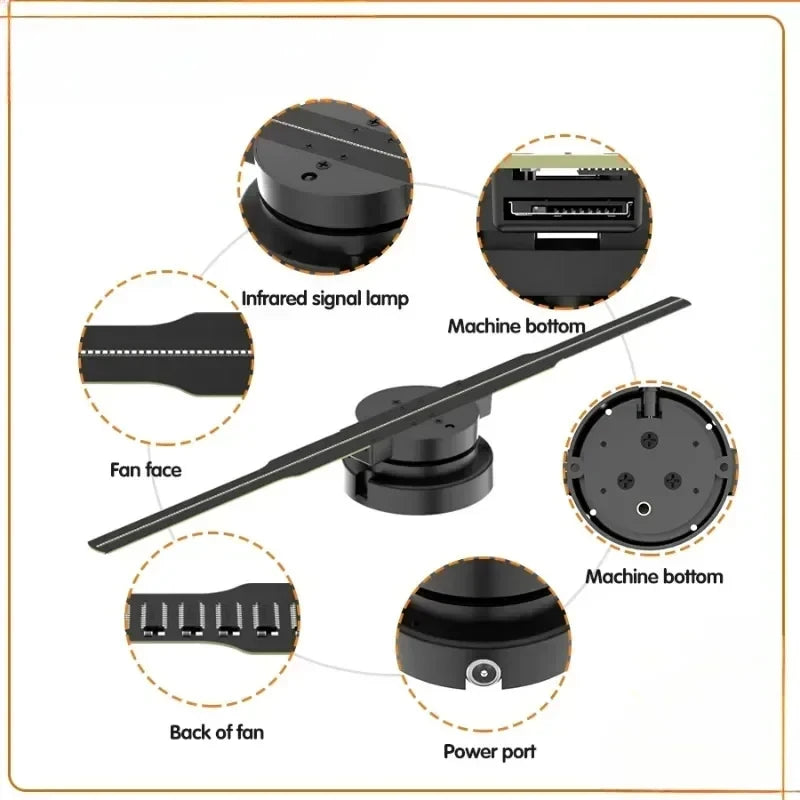 42cm WiFi 3D Holographic Fan Projector, 384LEDs HD LED Hologram Display with APP Remote Control, Support DIY Video, Logo & Icons