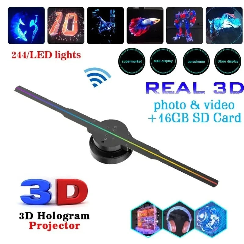 42cm WiFi 3D Holographic Fan Projector, 384LEDs HD LED Hologram Display with APP Remote Control, Support DIY Video, Logo & Icons