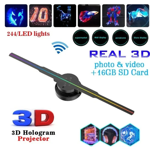 42cm WiFi 3D Holographic Fan Projector, 384LEDs HD LED Hologram Display with APP Remote Control, Support DIY Video, Logo & Icons