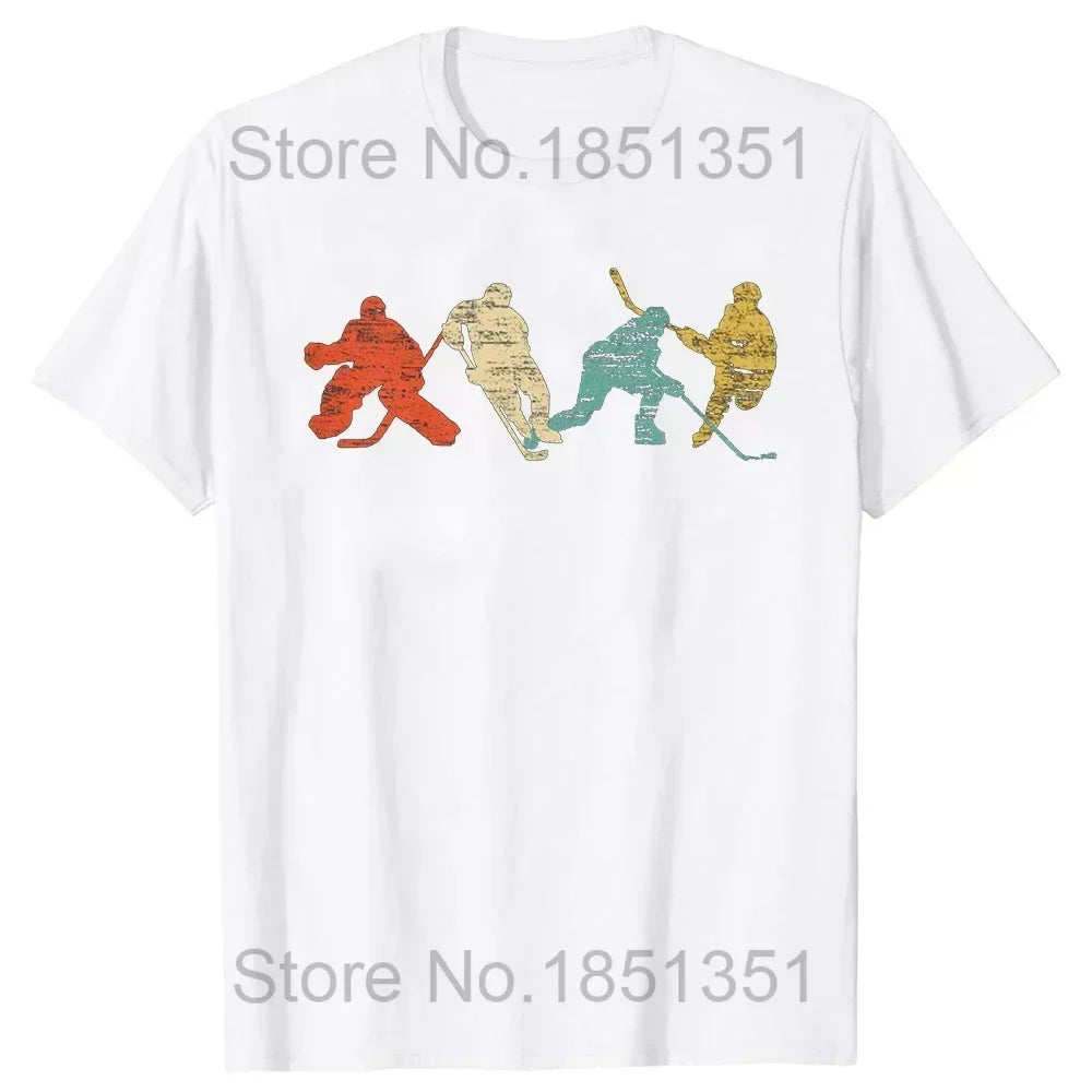 Funny Ice Hockey Player Retro Goalkeeper O-Neck Cotton T Shirt Men Casual Short Sleeve Tees Tops Harajuku Streetwear T-shirt