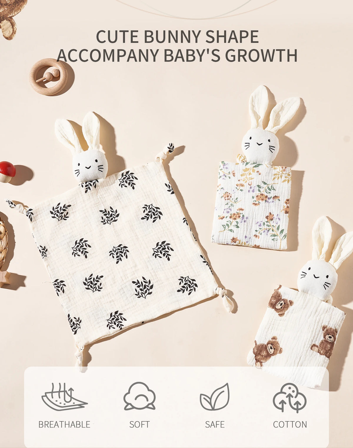 Baby Soothing Towel: Soft Rabbit Doll,Cotton Teether,Infant Comfort,Sleeping,Nursing, Cuddling Blanket Toys for Appeasing Babies