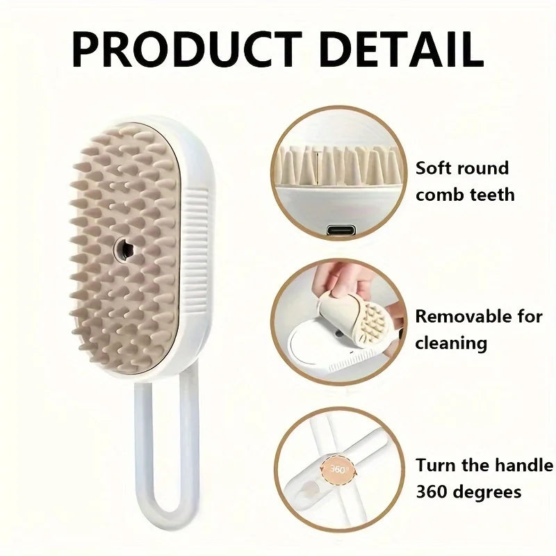 Pet Steam Spray Comb for Detangling and Deshedding No-Wash Grooming Brush for Cats and Dogs Home Use