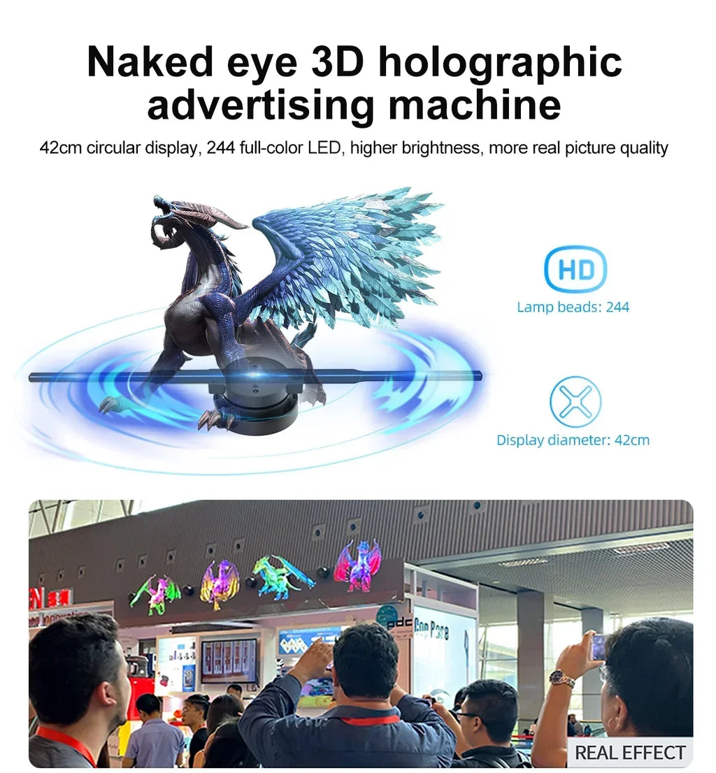 42cm WiFi 3D Holographic Fan Projector, 384LEDs HD LED Hologram Display with APP Remote Control, Support DIY Video, Logo & Icons