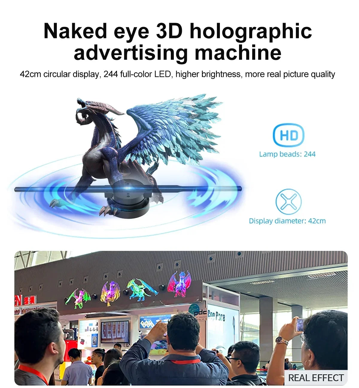 42cm WiFi 3D Holographic Fan Projector, 384LEDs HD LED Hologram Display with APP Remote Control, Support DIY Video, Logo & Icons