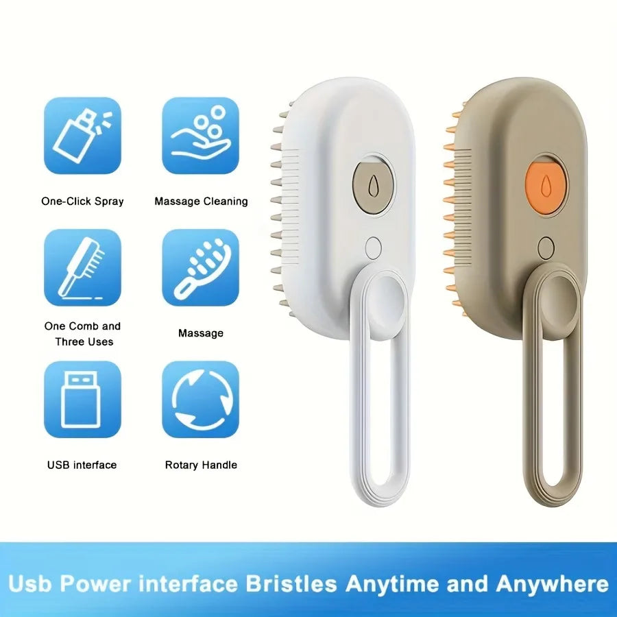 Pet Steam Spray Comb for Detangling and Deshedding No-Wash Grooming Brush for Cats and Dogs Home Use