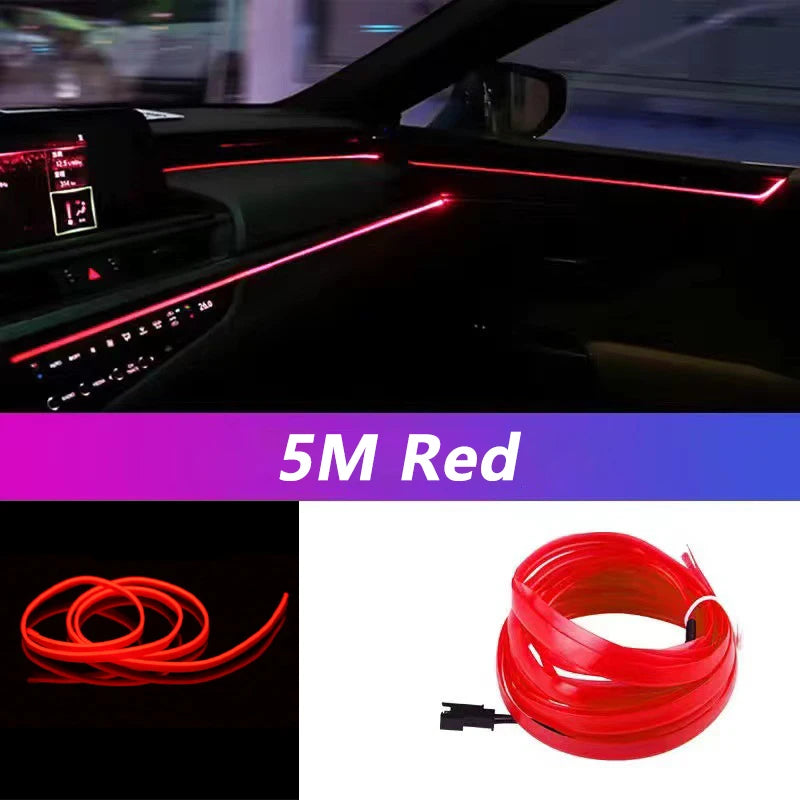 5M Car Interior Led Strip Light Neon EL Wiring Decorative Lamp For Auto DIY Flexible Ambient Light USB Party Atmosphere Diode
