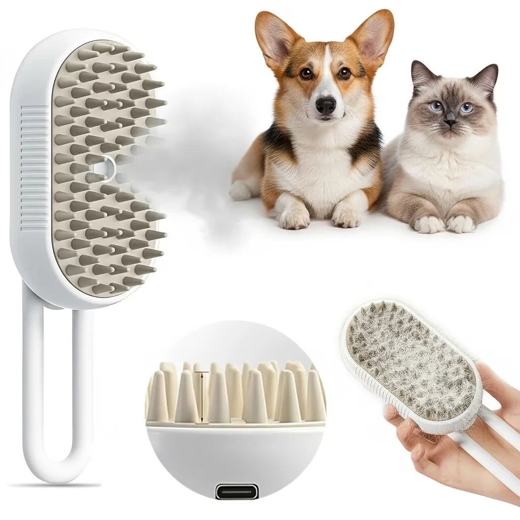 Pet Steam Spray Comb for Detangling and Deshedding No-Wash Grooming Brush for Cats and Dogs Home Use
