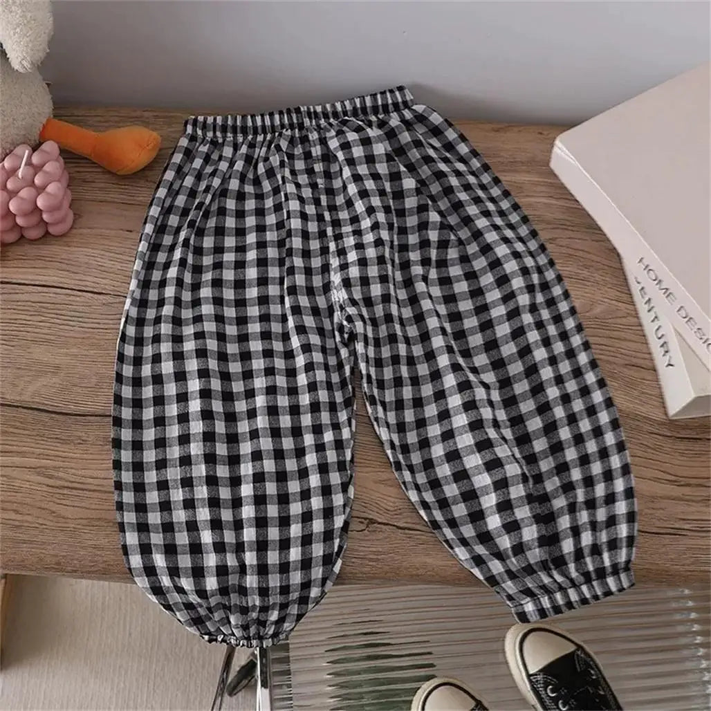 Pink Black Red Pants Outer Wear Kids Thin Loose Casual Trousers 1-6Years Old Child Solid Color Mosquito Pants Spring Summer