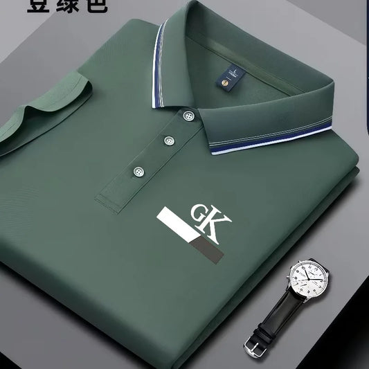 2026 new men's striped polo shirt, striped collar with GK printed letters, wrinkle resistant breathable top