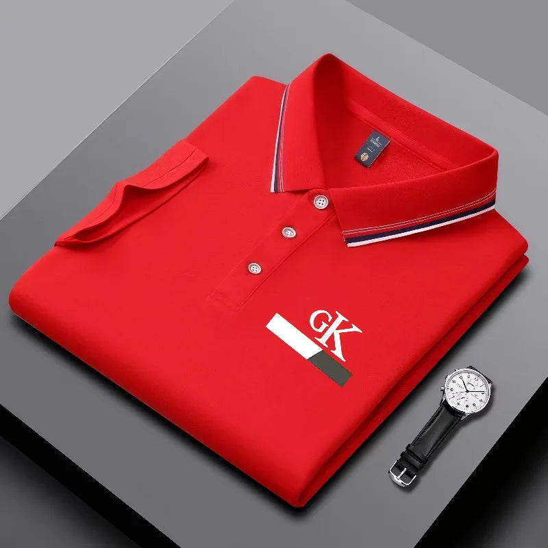 2026 new men's striped polo shirt, striped collar with GK printed letters, wrinkle resistant breathable top