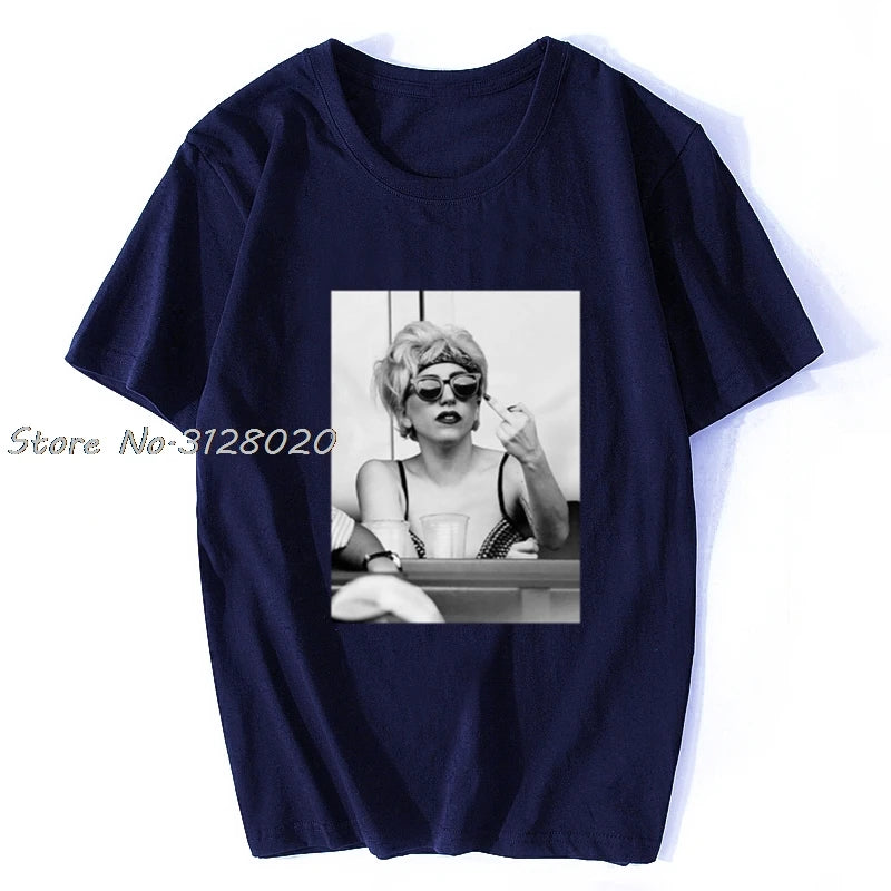 Lady Gaga Finger Bird Flip Middle Off Pokerface Paparazzi Retro Vintage T Shirt Men Cotton TShirt Tees Tops Streetwear Harajuku