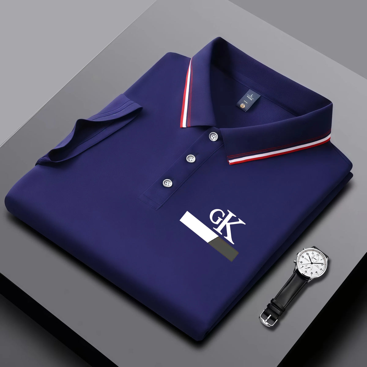 2026 new men's striped polo shirt, striped collar with GK printed letters, wrinkle resistant breathable top