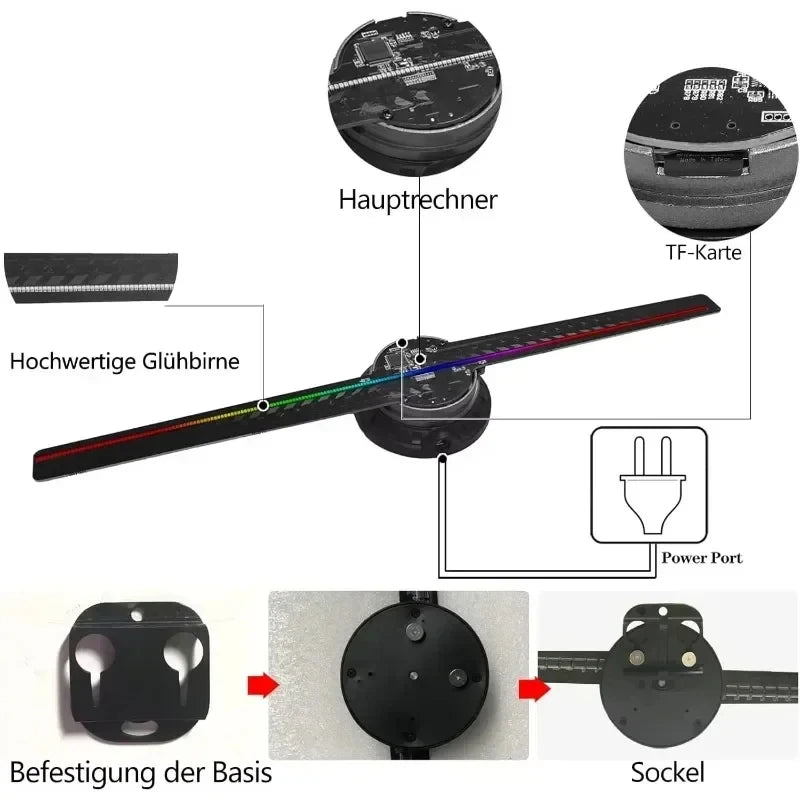 42cm WiFi 3D Holographic Fan Projector, 384LEDs HD LED Hologram Display with APP Remote Control, Support DIY Video, Logo & Icons