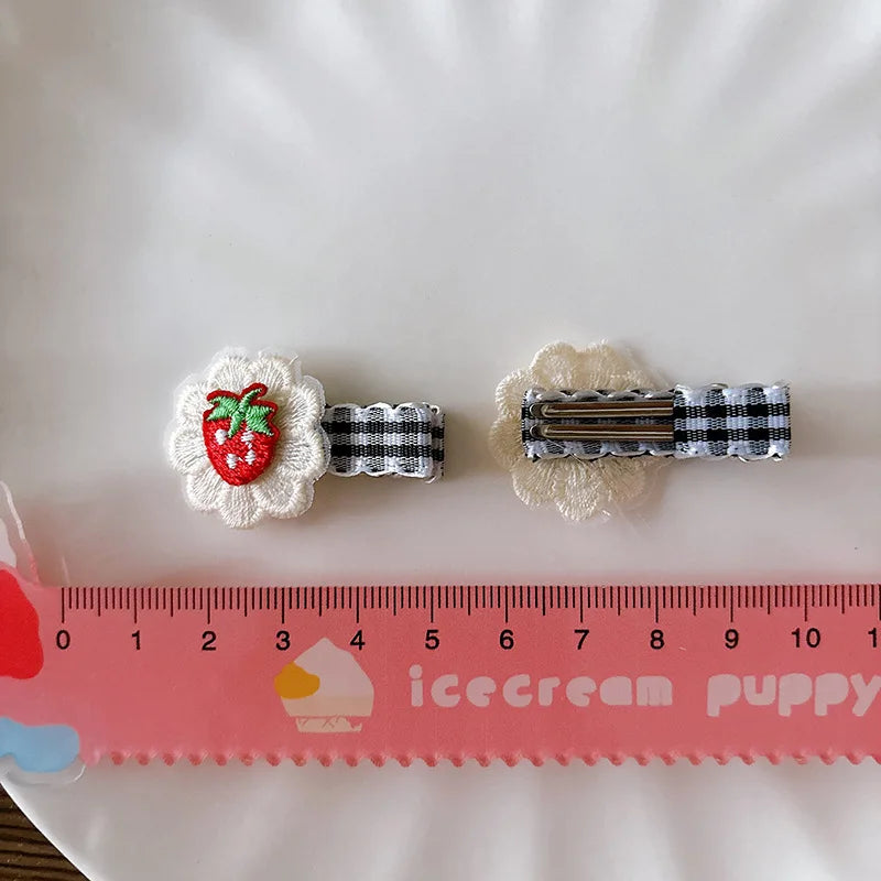 Plaid Red Lace Children Duckbill Clip Girls Embroidered Sweet Heart Hair Clip Children Cute Bangs Clips Headdress Kids Headwear