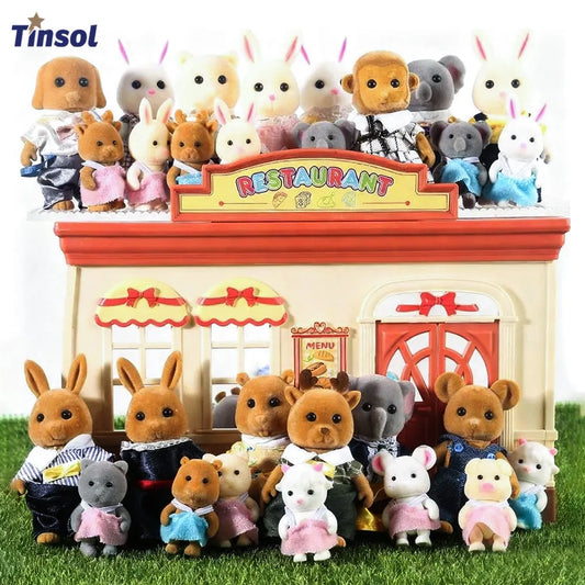 TINSOL New Model Simulated Forest Rabbit Family DIY Toy Set Mini Rabbit and Bear Dolls Children's Playset Christmas Gift