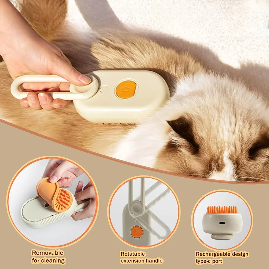Pet Steam Spray Comb for Detangling and Deshedding No-Wash Grooming Brush for Cats and Dogs Home Use