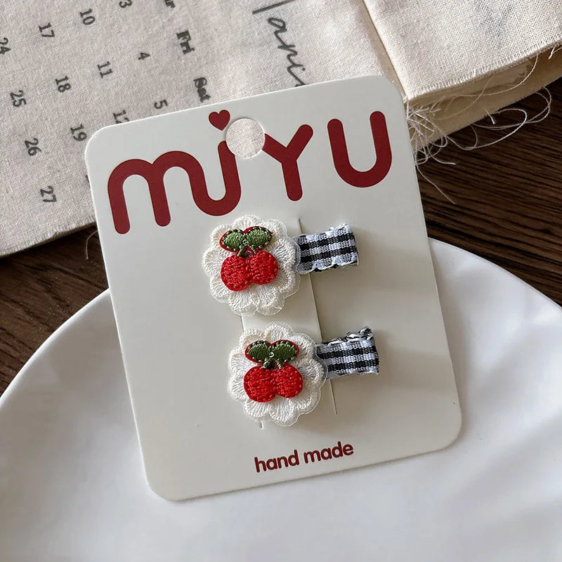 Plaid Red Lace Children Duckbill Clip Girls Embroidered Sweet Heart Hair Clip Children Cute Bangs Clips Headdress Kids Headwear