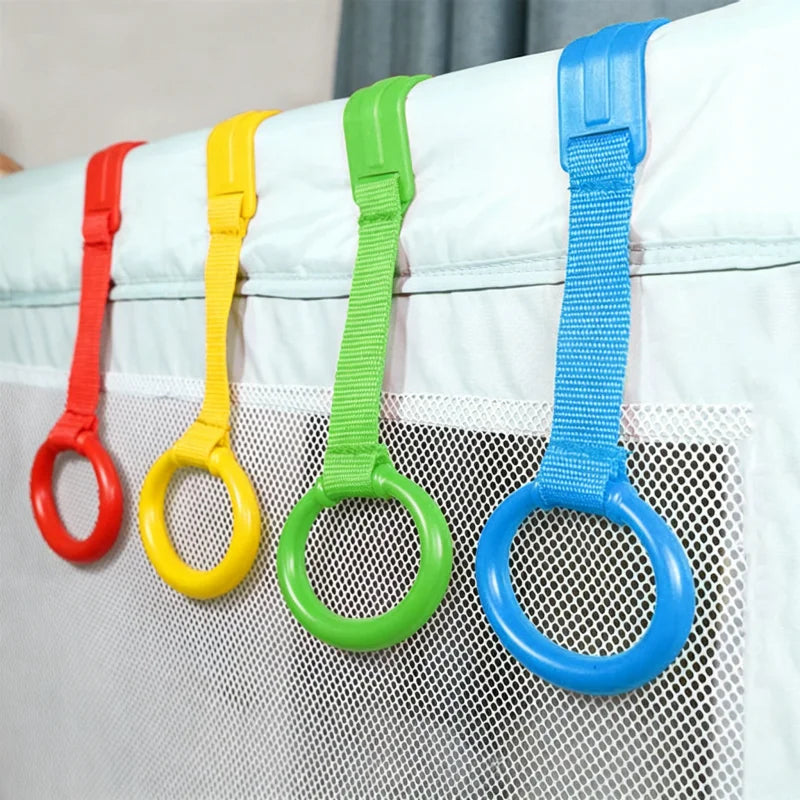 2/3/4Pcs Baby Hand Pull Rings Cribs Playpens Balance Training Ring Infant Stand Hooks Bed Hanging Pendant Household Baby Safety