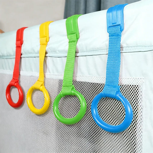 2/3/4Pcs Baby Hand Pull Rings Cribs Playpens Balance Training Ring Infant Stand Hooks Bed Hanging Pendant Household Baby Safety