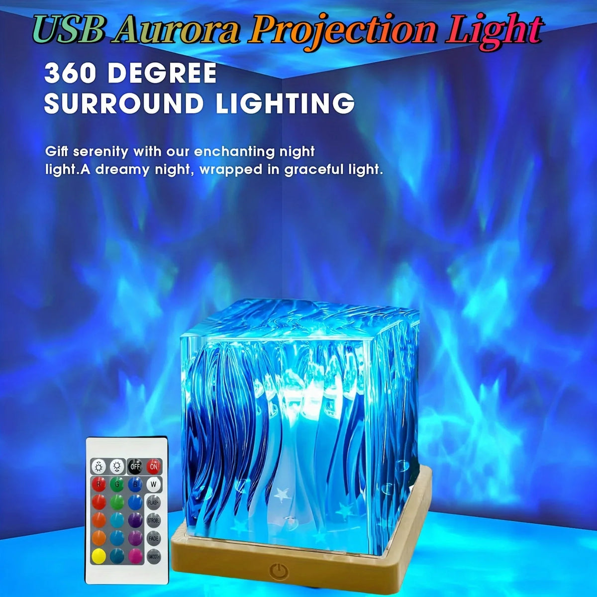 Aurora Light Ocean Wave Projector 16Color RGB Auto Rotate Ambient Light Remote Home Room Deco Night Light Birthday Gift for Kids