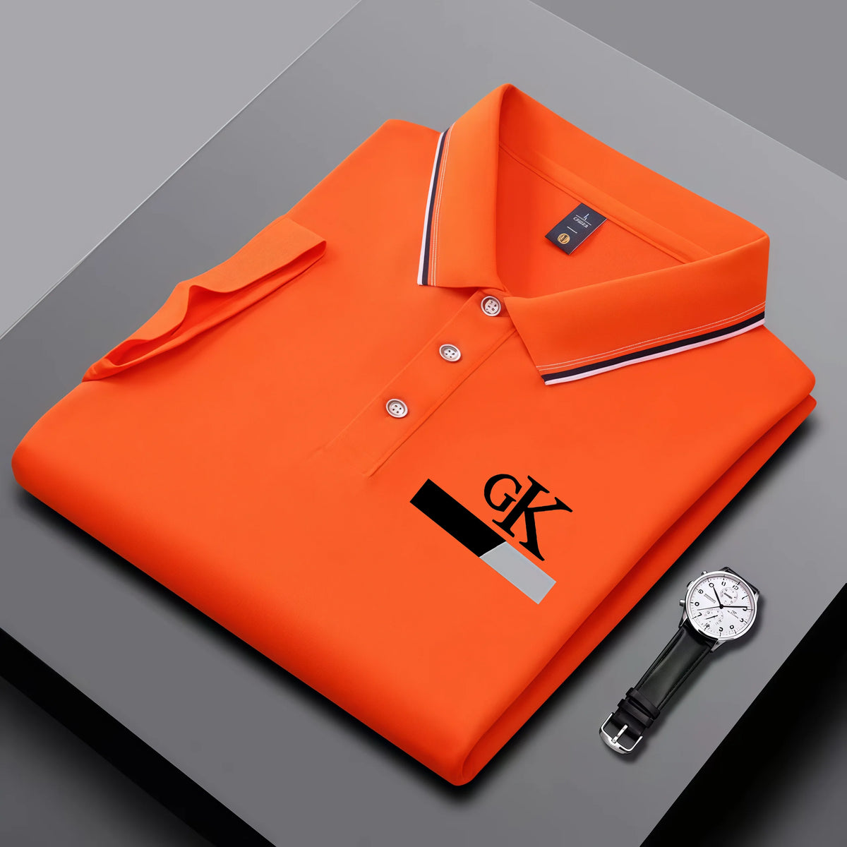2026 new men's striped polo shirt, striped collar with GK printed letters, wrinkle resistant breathable top