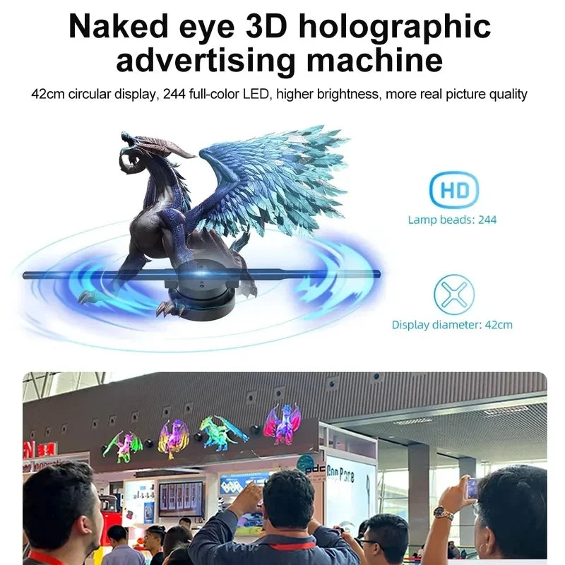 42cm WiFi 3D Holographic Fan Projector, 384LEDs HD LED Hologram Display with APP Remote Control, Support DIY Video, Logo & Icons