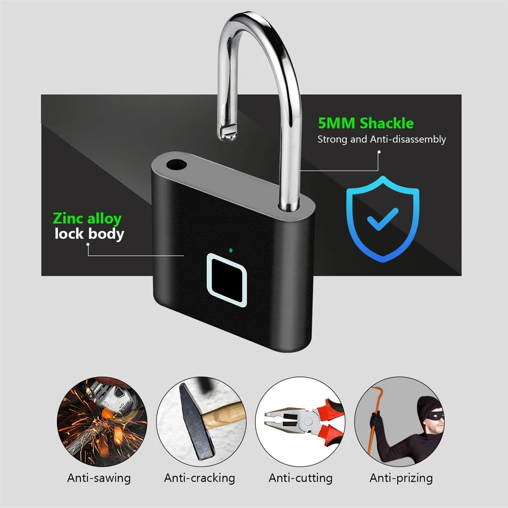 KERUI Fingerprint Lock Keyless USB Charging Smart Padlock Waterproof Door Lock 0.2sec Unlock Portable Anti-theft Padlock Zinc