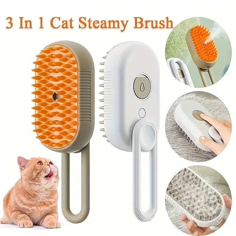 Pet Steam Spray Comb for Detangling and Deshedding No-Wash Grooming Brush for Cats and Dogs Home Use