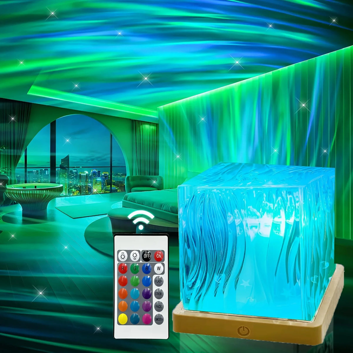 Aurora Light Ocean Wave Projector 16Color RGB Auto Rotate Ambient Light Remote Home Room Deco Night Light Birthday Gift for Kids