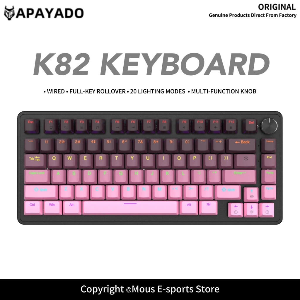 K82 USB Gaming Keyboard APAYADO Red/Blue Switch Option N-Key Rollover Ergonomic Compact 82 Keys for PC