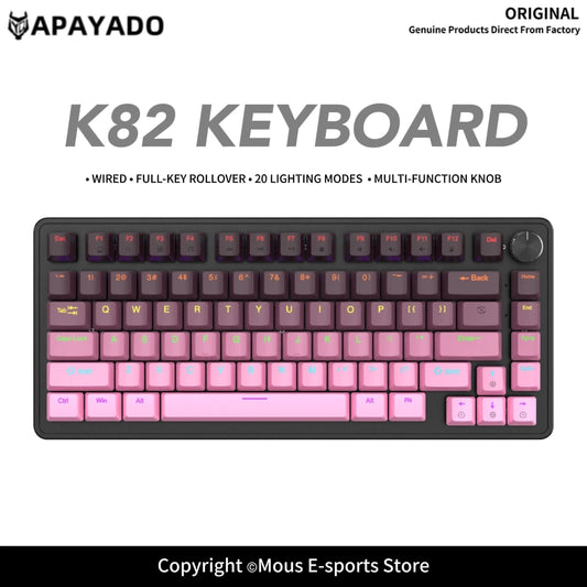 K82 USB Gaming Keyboard APAYADO Red/Blue Switch Option N-Key Rollover Ergonomic Compact 82 Keys for PC