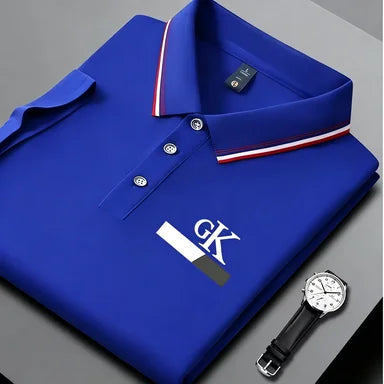 2026 new men's striped polo shirt, striped collar with GK printed letters, wrinkle resistant breathable top