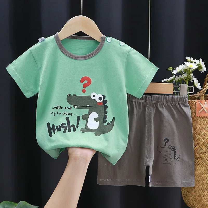 Cartoon Printed Clothing Pure Cotton Home Clothes 2 Piece Suits Toddler Fashion Cute Casual Tracksuits Contrast T-shirt+Shorts