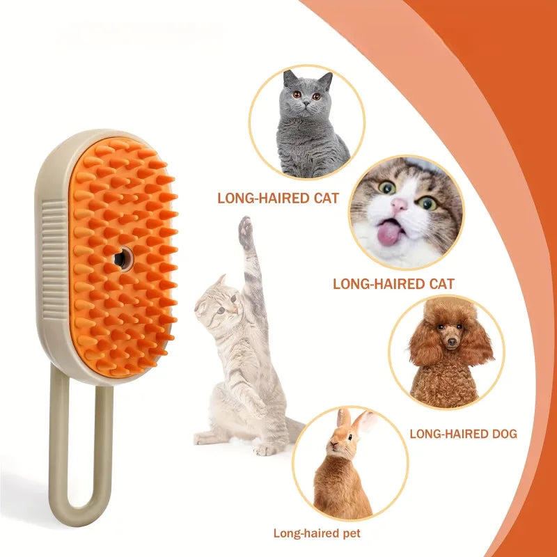 Pet Steam Spray Comb for Detangling and Deshedding No-Wash Grooming Brush for Cats and Dogs Home Use