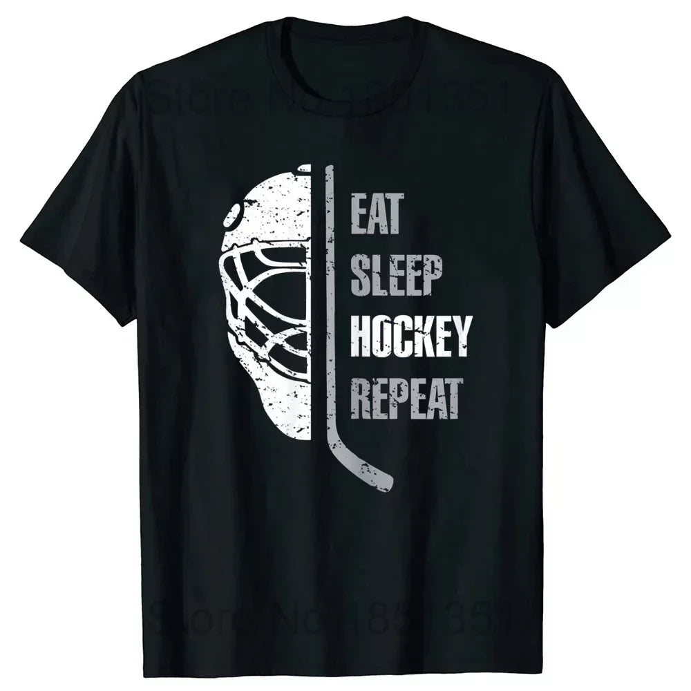 Funny Ice Hockey Player Retro Goalkeeper O-Neck Cotton T Shirt Men Casual Short Sleeve Tees Tops Harajuku Streetwear T-shirt