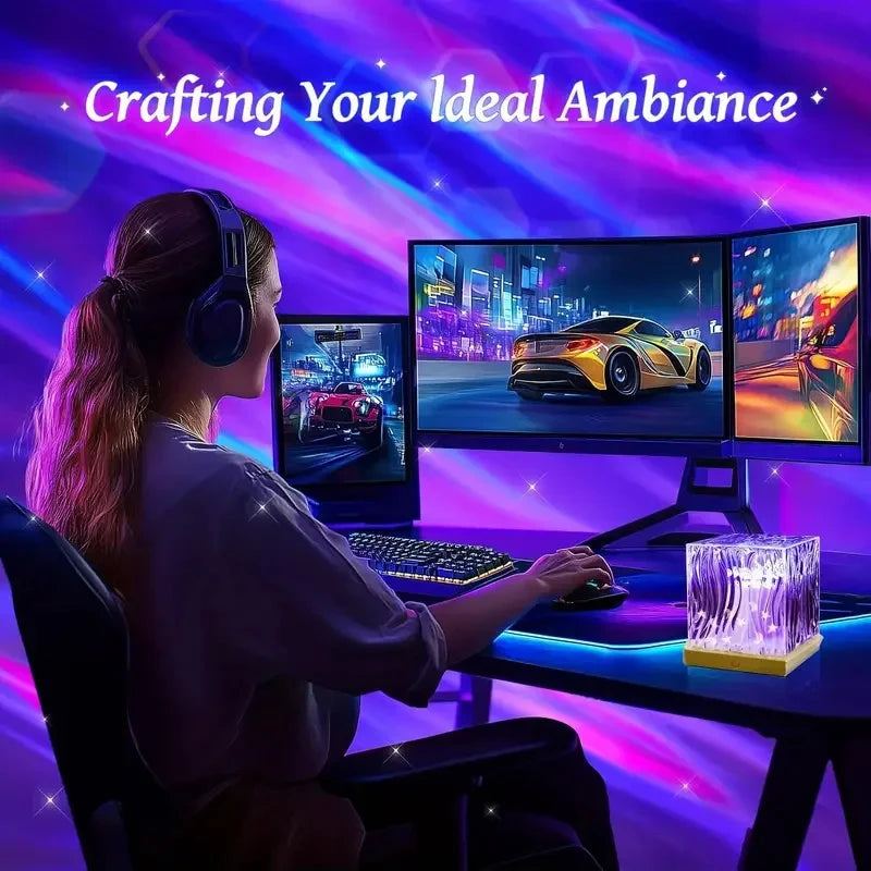 Aurora Light Ocean Wave Projector 16Color RGB Auto Rotate Ambient Light Remote Home Room Deco Night Light Birthday Gift for Kids