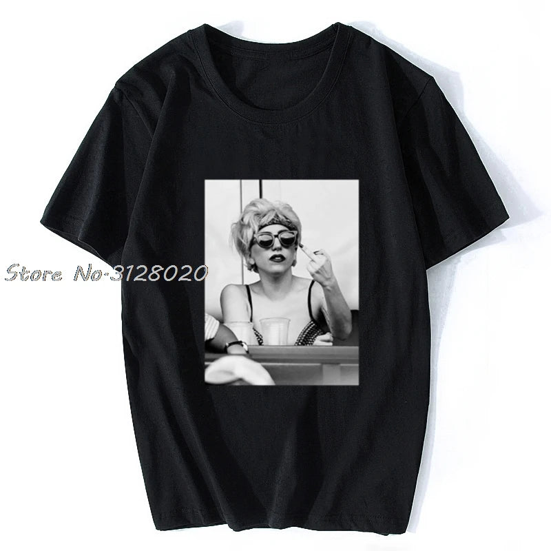 Lady Gaga Finger Bird Flip Middle Off Pokerface Paparazzi Retro Vintage T Shirt Men Cotton TShirt Tees Tops Streetwear Harajuku