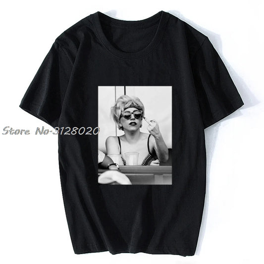 Lady Gaga Finger Bird Flip Middle Off Pokerface Paparazzi Retro Vintage T Shirt Men Cotton TShirt Tees Tops Streetwear Harajuku