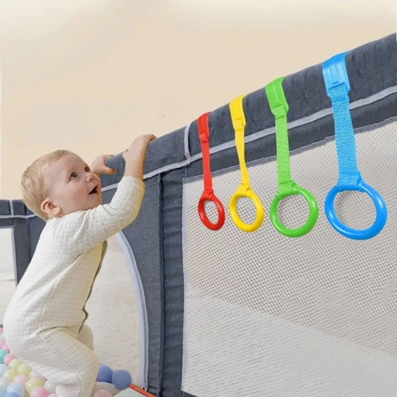 2/3/4Pcs Baby Hand Pull Rings Cribs Playpens Balance Training Ring Infant Stand Hooks Bed Hanging Pendant Household Baby Safety