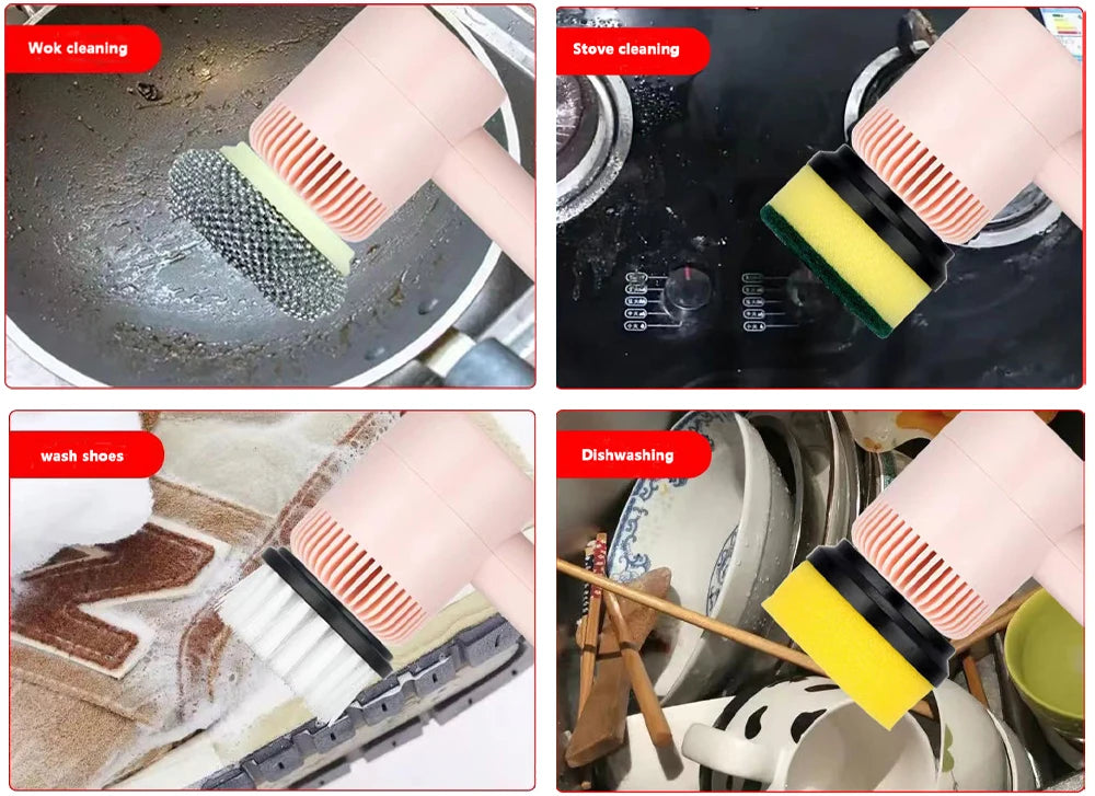 3 in 1 Electric Cleaning Brush Kitchen Dishwashing Home USB Rechargeable Electric Rotary Scrubber Household Appliances Cleaning
